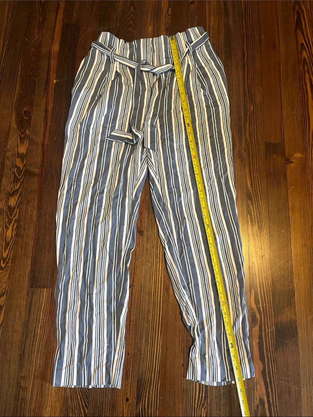LOFT Blue and White Striped Paperbag Waist Chinos